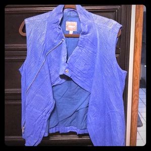 Perforated blue leather vest